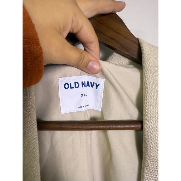 Old Navy Double-Breasted Linen-Blend Blazer XXL Beige Neutral Lightweight - Picture 3 of 5